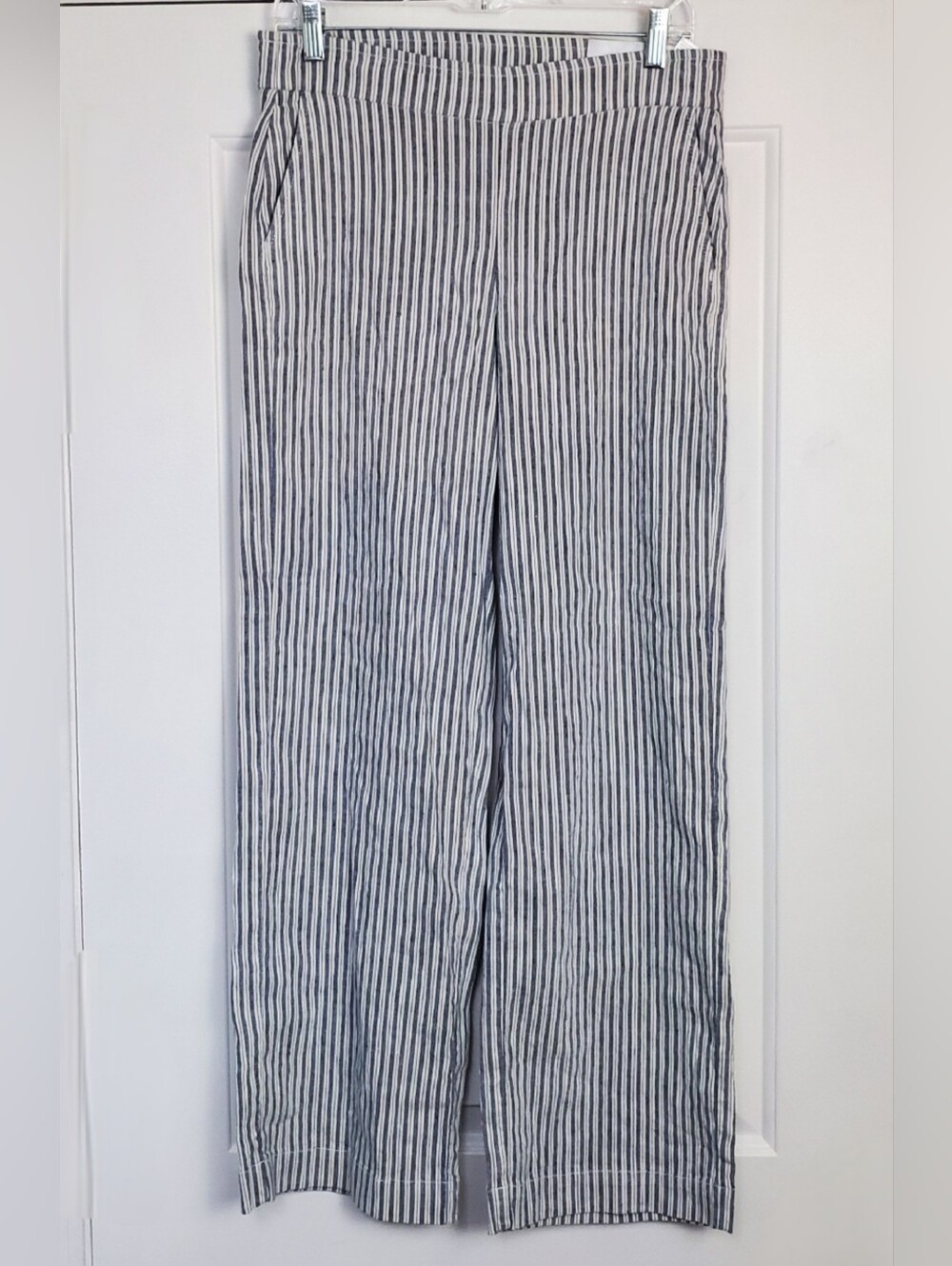 Chicos Womens Striped Linen Blend Casual Wide Leg Pull On Pants - Size 0 - NWT